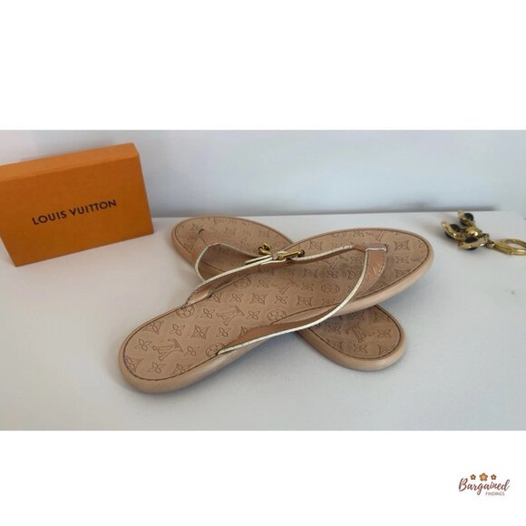 Auth Louis Vuitton Pink/Beige Monogram Embossed Rubber Flip Flop Sandals 40/10 - Picture 7 of 10